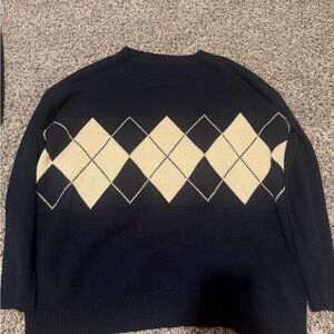 Navy and Cream Argyle Women's Sweater